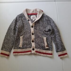 Roots Cabin Cardigan Sweater Kids 5T Gray Shawl Collar Elbow Patches Sock Monkey
